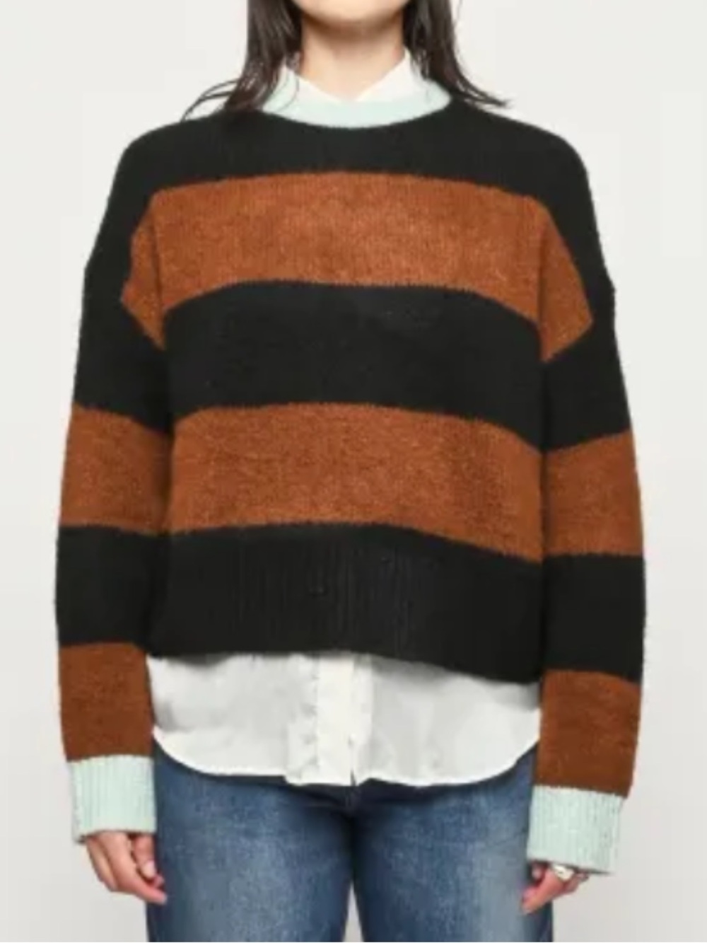 NO.6 Store Henry Knit Striped Crewneck Sweater Black Chocolate Brown Icy Mint SM